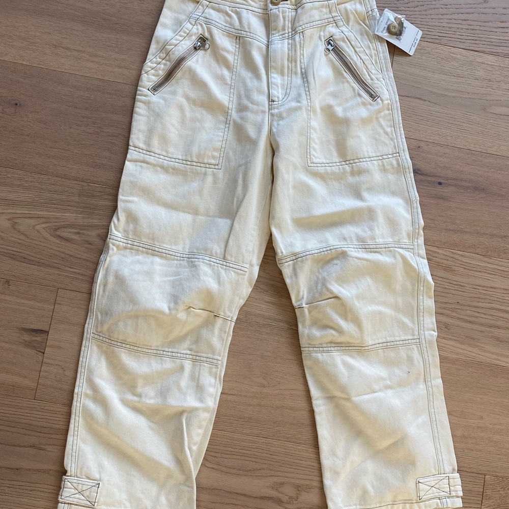 NWT Free People cream cargo high waist Jeans pants size 4